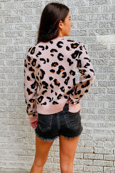 Cozy Women's Leopard Print Ribbed Pullover Sweater Chic Casual Knit Top with Trendy Trim for Fall Style