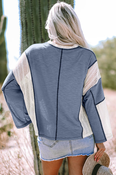 Women's Ashleigh Blue High-Low Crochet Top - Stylish Loose Fit with Exposed Seams for Effortless Comfort