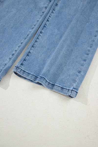 Trendy High-Waisted Blue Wide Leg Jeans for Women - Comfortable Denim Trousers Perfect for Casual Chic Looks