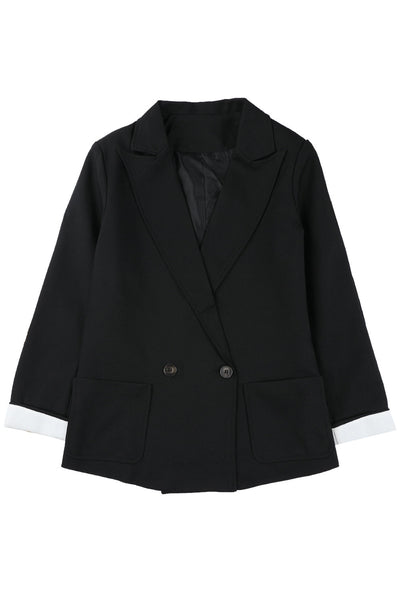 Elegant Lapel Open Front Blazer with Color Block Design