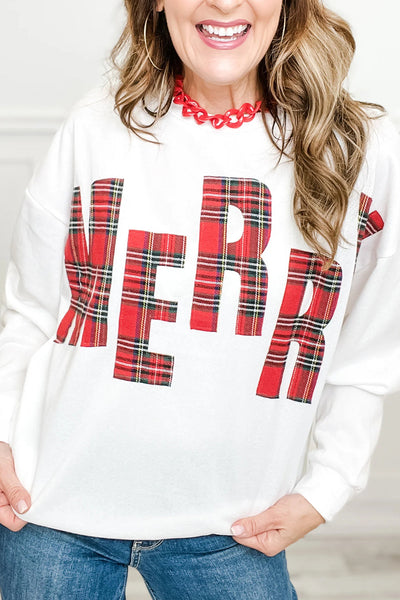 Cozy Women's White Plaid Christmas Sweatshirt for Festive Holiday Style and Comfortable Vacation Wear