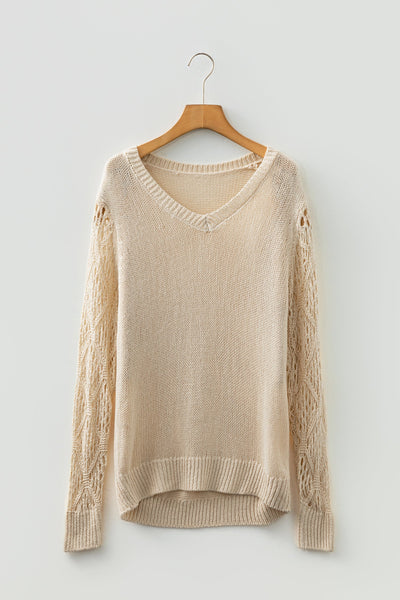 Women's Jet Stream V-Neck Sweater with Pointelle Knit Sleeves