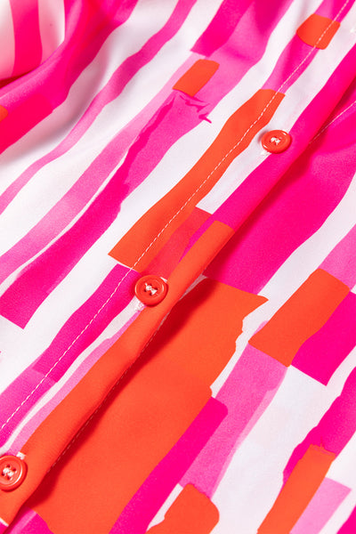 Women's Casual Pink Abstract Print Batwing Sleeve Shirt - Trendy, Comfortable Top for Everyday Fashion