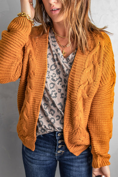 Women's Oversized Khaki Chunky Knit Cardigan with Long Sleeves - Cozy Casual Chic Layering Essential