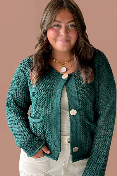 Plus Size Women's Blackish Green Drop Shoulder Knit Cardigan - Cozy, Stylish Layering Essential for Every Occasion