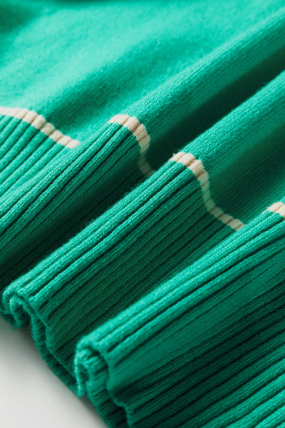 Women's Sea Green Viscose Blend Relaxed Knit Sweater with Trim