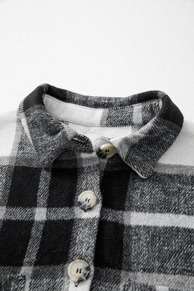 Women's Charcoal and White Plaid Button-Down Shacket