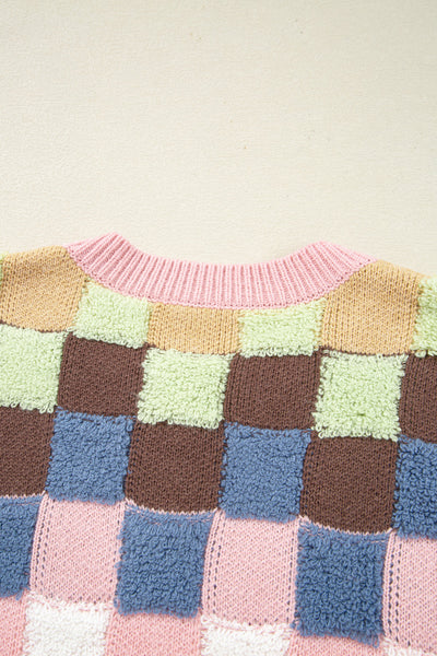 Women's Checkered Cardigan - Cozy Knit Sweater in Trendy Colors for Effortless Layering and Everyday Style