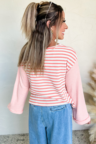 Trendy Women's Pink Striped Long Sleeve Top - Casual Fit, Stylish Design, Ideal for Everyday Outfits