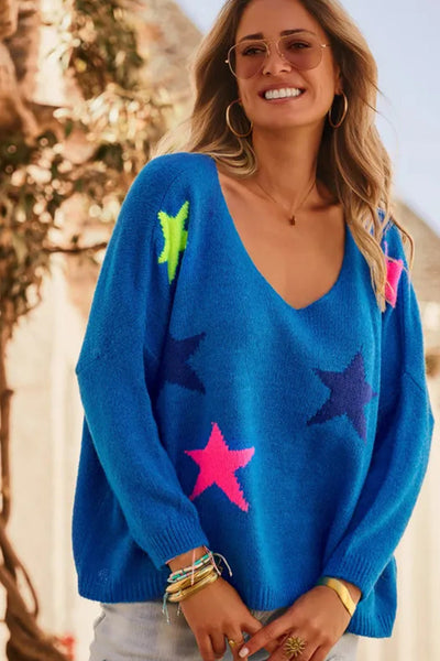 Soft Knit Dark Blue Women's Relaxed Fit Sweater - Cozy Layering Essential for Casual Outfits and Everyday Wear