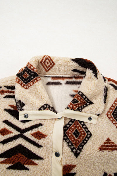 Women's Cozy Beige Plush Half Zip Sweatshirt for Women - Chic Western Aztec Style for Effortless Casual Looks