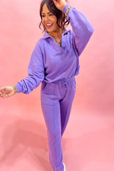 Chic Women's Wisteria Pullover & Central Seam Pants Set - Effortless Solid Color Lounge Outfit for Comfortable Style