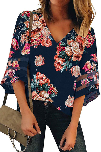 Long Sleeve Flower Print Lapel Shirt