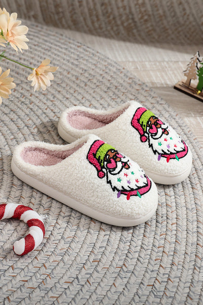 Women's Plush Santa Claus Slippers with Embroidered Stars