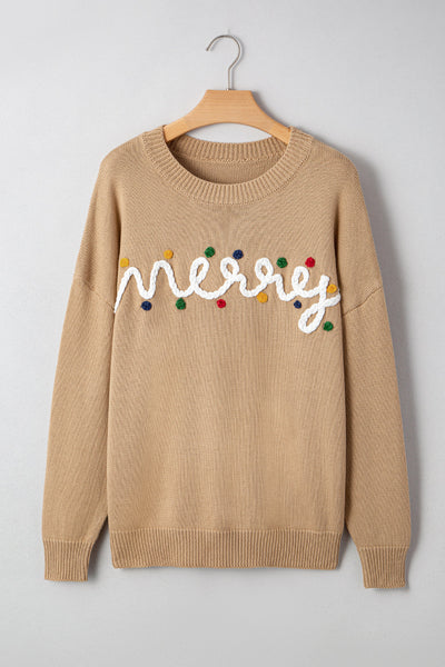 Women's Camel 'Merry' Embroidered Knit Christmas Sweater