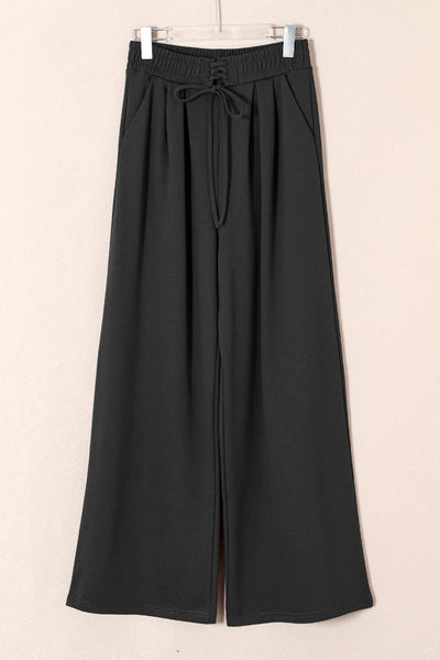 Women's High-Waist Wide-Leg Pleated Sweatpants in Black