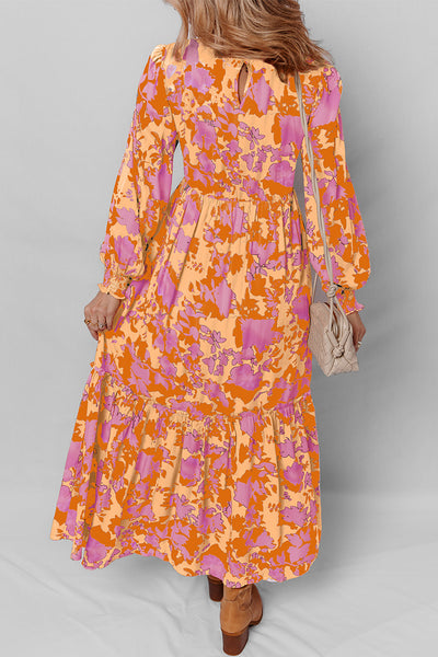 Women's Marigold Floral Smocked Maxi Dress with Puff Sleeves