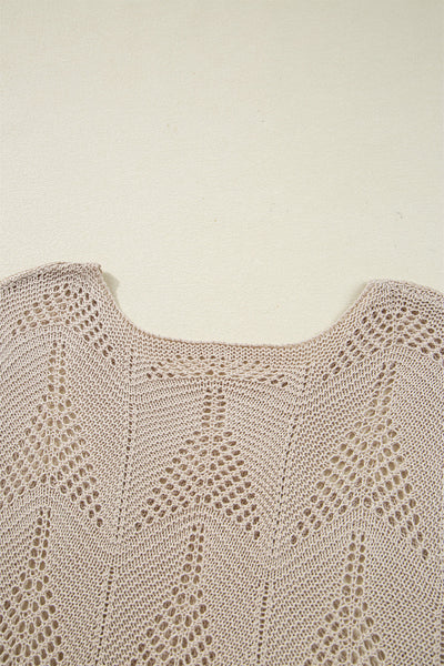 Women's Relaxed Fit Crochet Sweater in Soft Beige - Trendy Hollow Out Knit Top for Spring and Summer Fashion