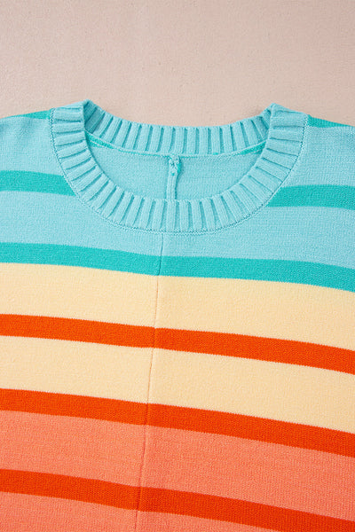 Cozy Women's Yellow Gradient Striped Ribbed Sweater - Loose Fit for Casual Chic Style