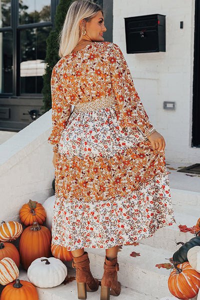 Elegant Floral Print Long Sleeve Dress for Women - Flattering Fit Perfect for Casual & Formal Events