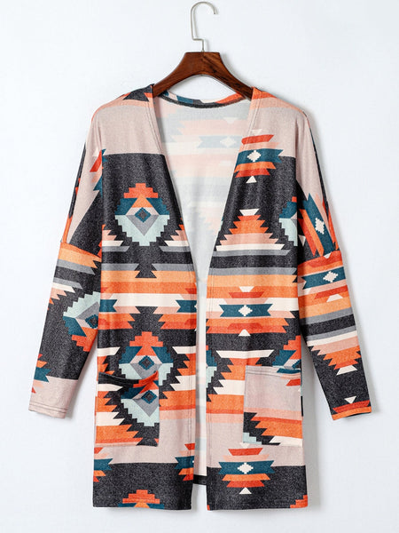 Orange Tribal Aztec Print Western Cardigan