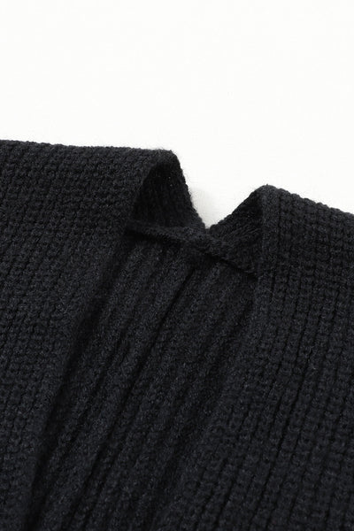 Cozy Women's Black Oversized Cardigan with Fold-Over Sleeves  Stylish Open Front Layering Essential