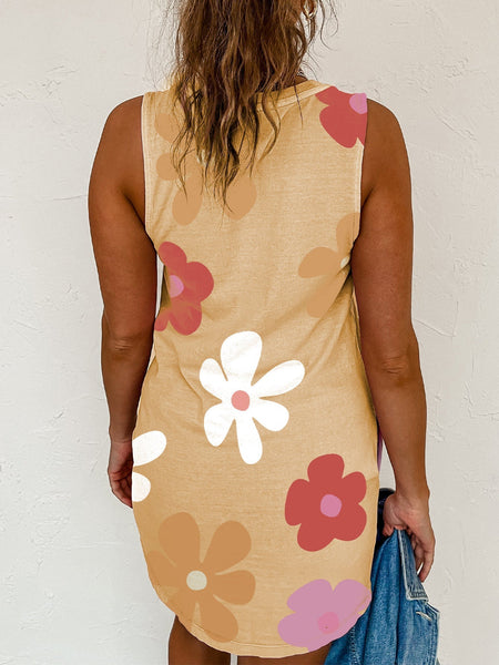 Chic Printed Wave Crew Neck Sleeveless Mini Dress