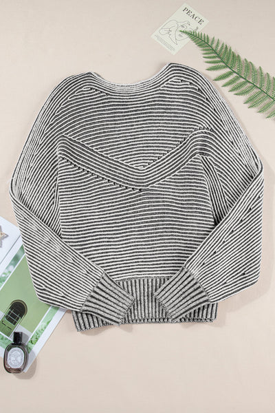 Chic Women's Cozy Striped Knit Sweater - Soft Casual Pullover for Stylish Fall & Winter Looks