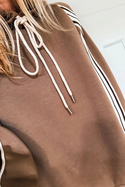 cozy women's chestnut striped drawstring hoodie - relaxed fit for casual preppy style and everyday comfort made for easy styling and wardrobe with