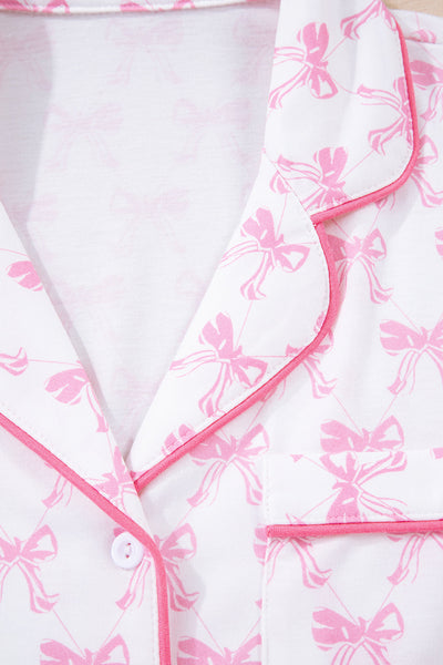 Cozy Women's Bow Print Cotton Pajama Set Stylish Sleepwear for Relaxed Nights and Comfortable Lounging