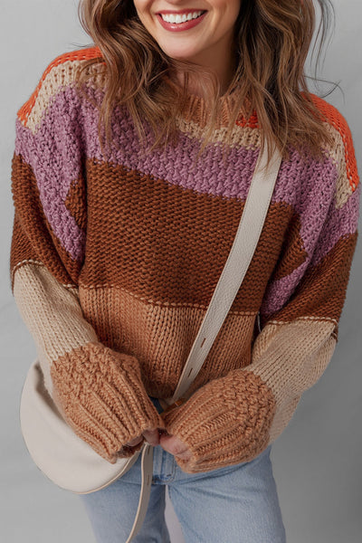 Vibrant Women's Colorblock Sweater - Cozy Knit, Stylish Fit for Casual Outings and Everyday Comfort