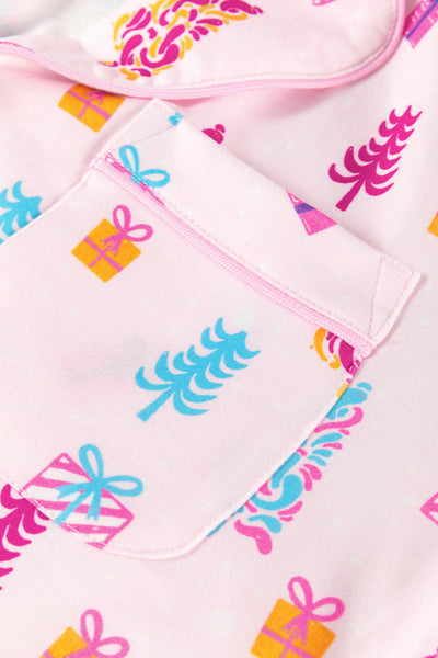 Cozy Women's Pink Christmas Sleep Dress with Twinkle Tree Print - Relaxed Fit Holiday Nightwear for Festive Comfort