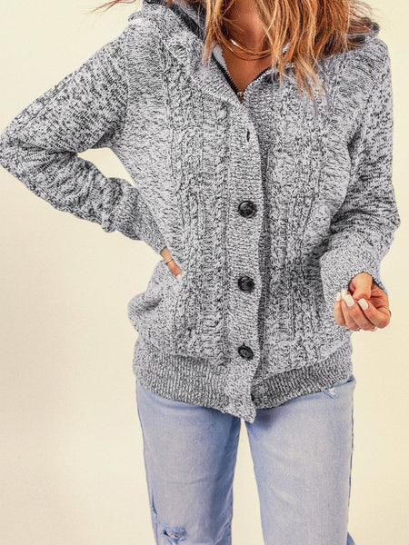 Women's Cozy Cable Knit Gray Hooded Sweater Coat
