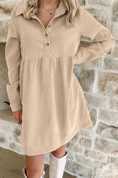 Stylish Women's Warm Tan Corduroy Mini Dress - Comfortable Fit for Casual Outings and Fall Gatherings