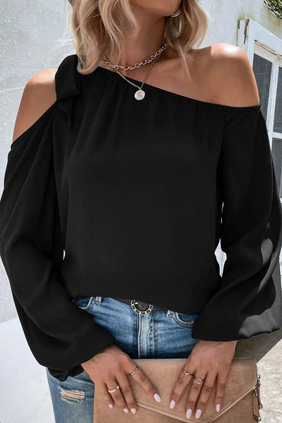 Chiffon Temperament Off Shoulder Tie Loose Blouse