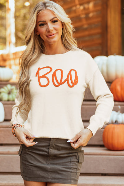 Cozy Women's Apricot Knitted Sweater with Ribbed Edges & Drop Shoulder - Chic Everyday Fashion Essential