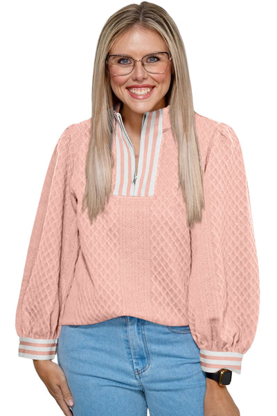 Women's Gossamer Pink Rhombus Texture Quarter-Zip Pullover