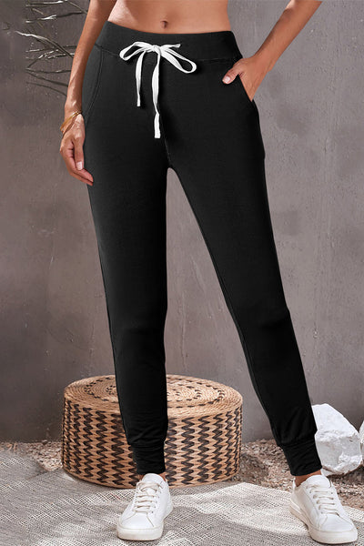 Stylish Women's Black Joggers with Pockets & Drawstring Waist for Ultimate Comfort in Casual Wear