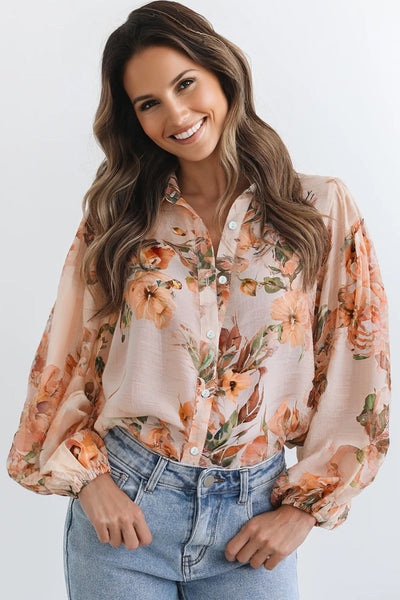 Lightweight Floral Print Blouse for Women - Chic Long Sleeve, Relaxed Fit, Ideal for Spring and Summer Casual Wear