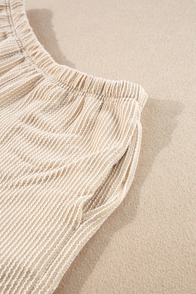 Chic Women's Parchment Corded Knit Long Sleeve Top & High-Waisted Shorts Set - Cozy Loungewear for Effortless Style