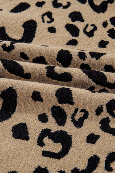 women's trendy plus size women's brown leopard knit sweater with lacy trim and cuffed sleeves for a chic look with practical styling and dependable