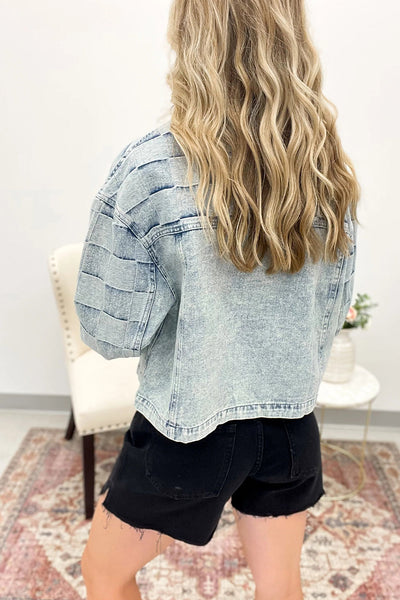 Chic Women's Casual Beau Blue Jacket with Checkered Patchwork for Effortless Everyday Style and Comfort