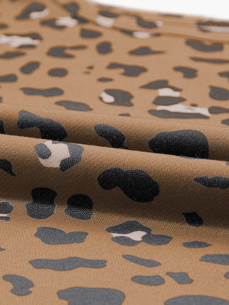 Leopard Patchwork Oversized Brown Blouse with Raw Hem