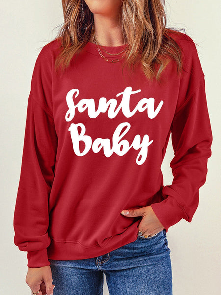 Santa Baby Red Letter Print Crew Neck Sweatshirt