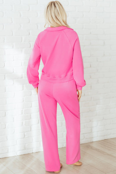 Women's V-Neck Polo Sweatpant Set in Sachet Pink Cotton Blend