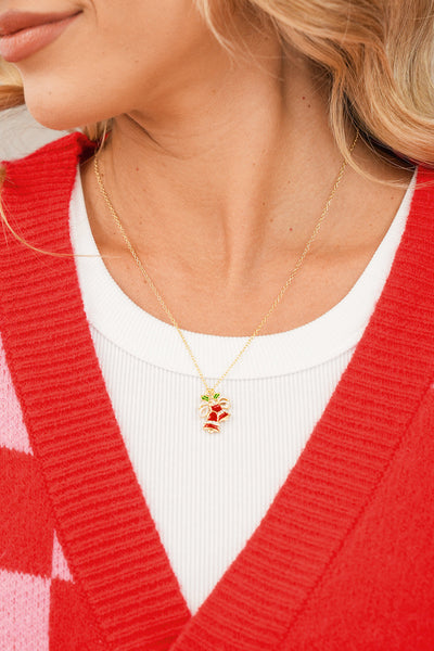 Women's Gold-Plated Festive Bell Pendant Necklace with Rhinestones