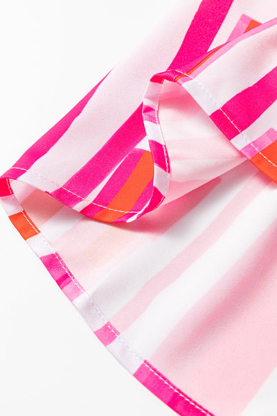 Women's Casual Pink Abstract Print Batwing Sleeve Shirt - Trendy, Comfortable Top for Everyday Fashion