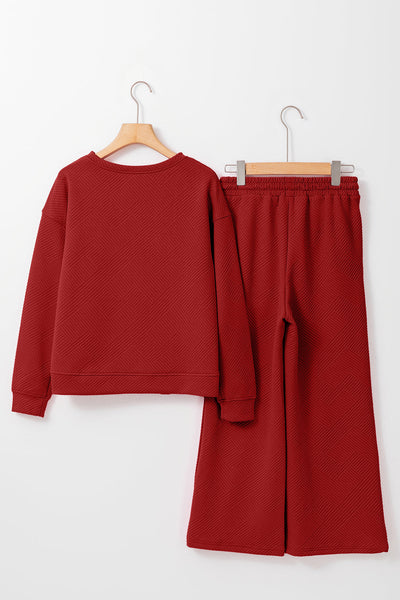 Women's Red Dahlia Ultra Loose Slouchy Lounge Set - Cozy 2-Piece Textured Outfit for Effortless Casual Style