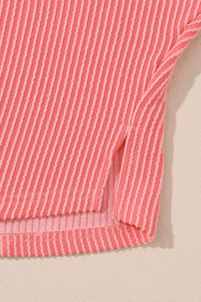 Pink French Terry Oversized Henley Blouse
