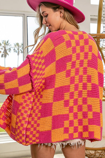 Cozy Women's Multicolor Checkered Knit Cardigan - Stylish Open Front Layer for Every Occasion and Effortless Chic